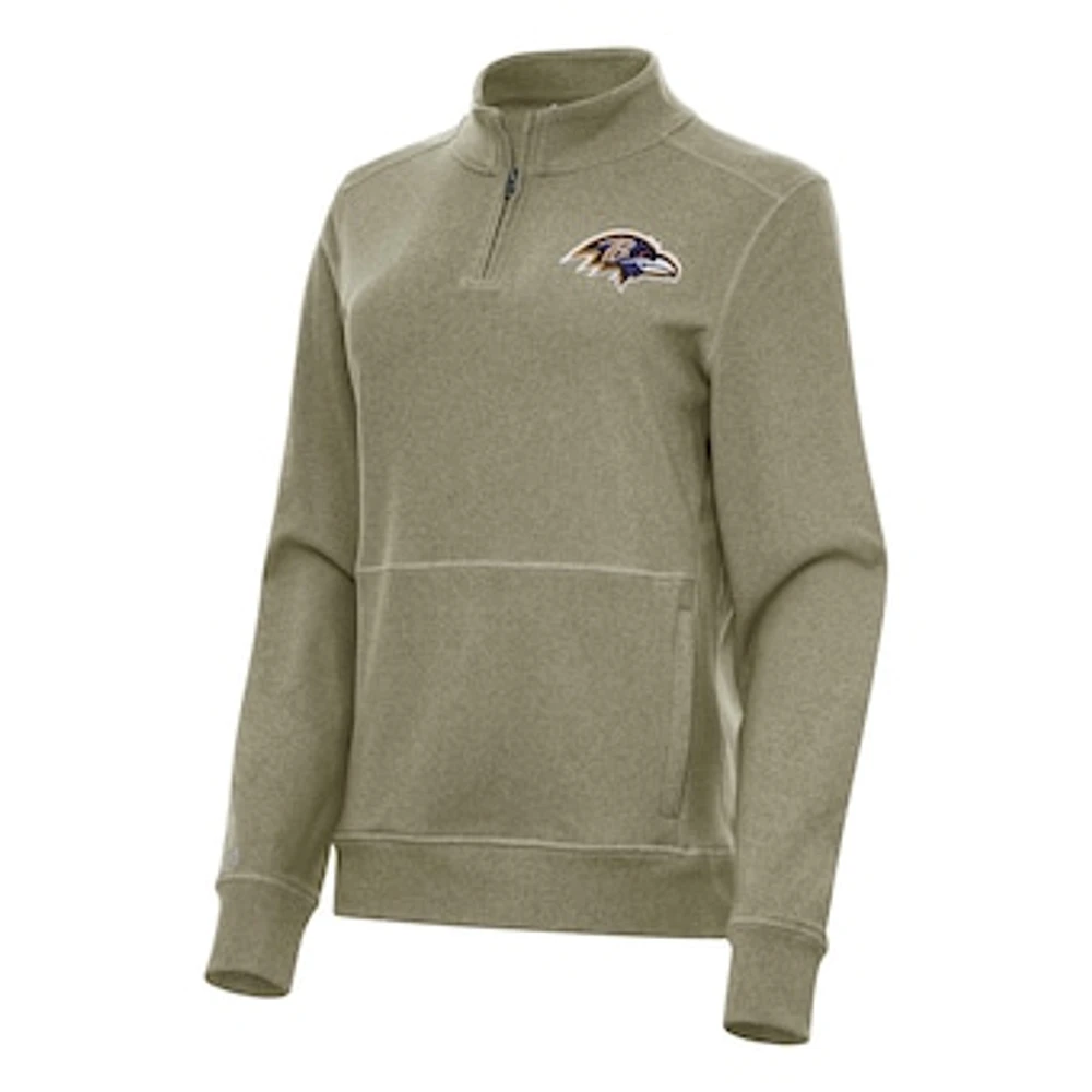 Women's Antigua Heather Olive Baltimore Ravens Crush Quarter-Zip Jacket