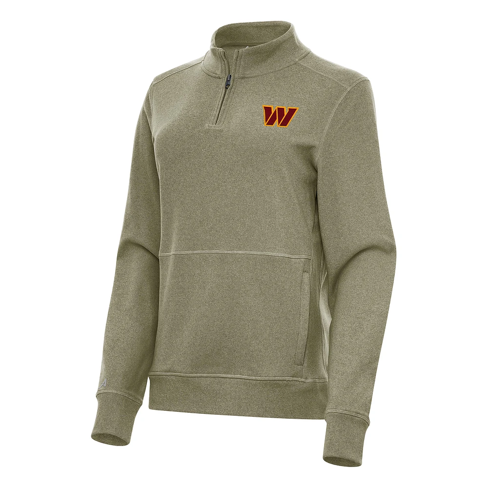 Women's Antigua Heather Olive Washington Commanders Crush Quarter-Zip Jacket