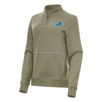 Women's Antigua Heather Olive Detroit Lions Crush Quarter-Zip Jacket