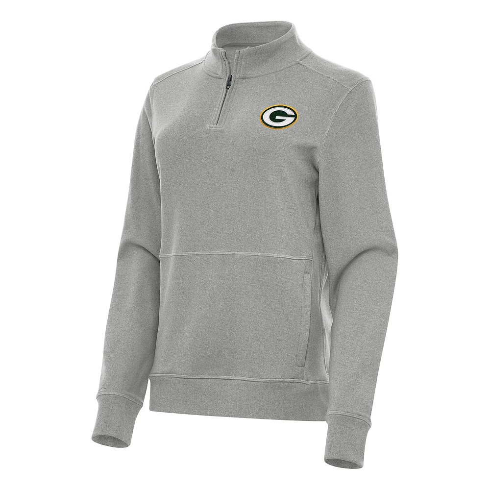 Women's Antigua Heather Green Bay Packers Crush Quarter-Zip Jacket