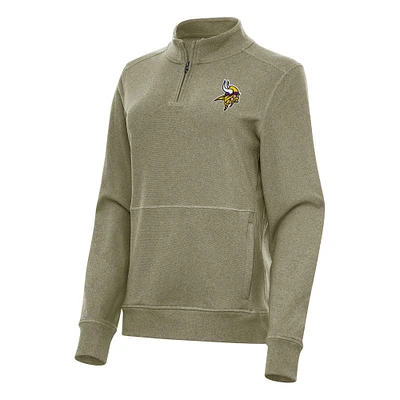 Women's Antigua Heather Olive Minnesota Vikings Crush Quarter-Zip Jacket