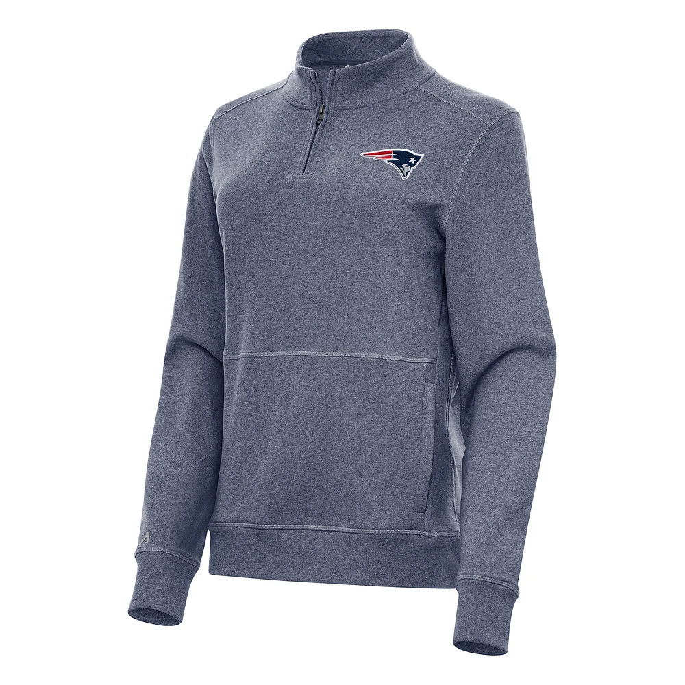 Women's Antigua Heather Navy New England Patriots Crush Quarter-Zip Jacket