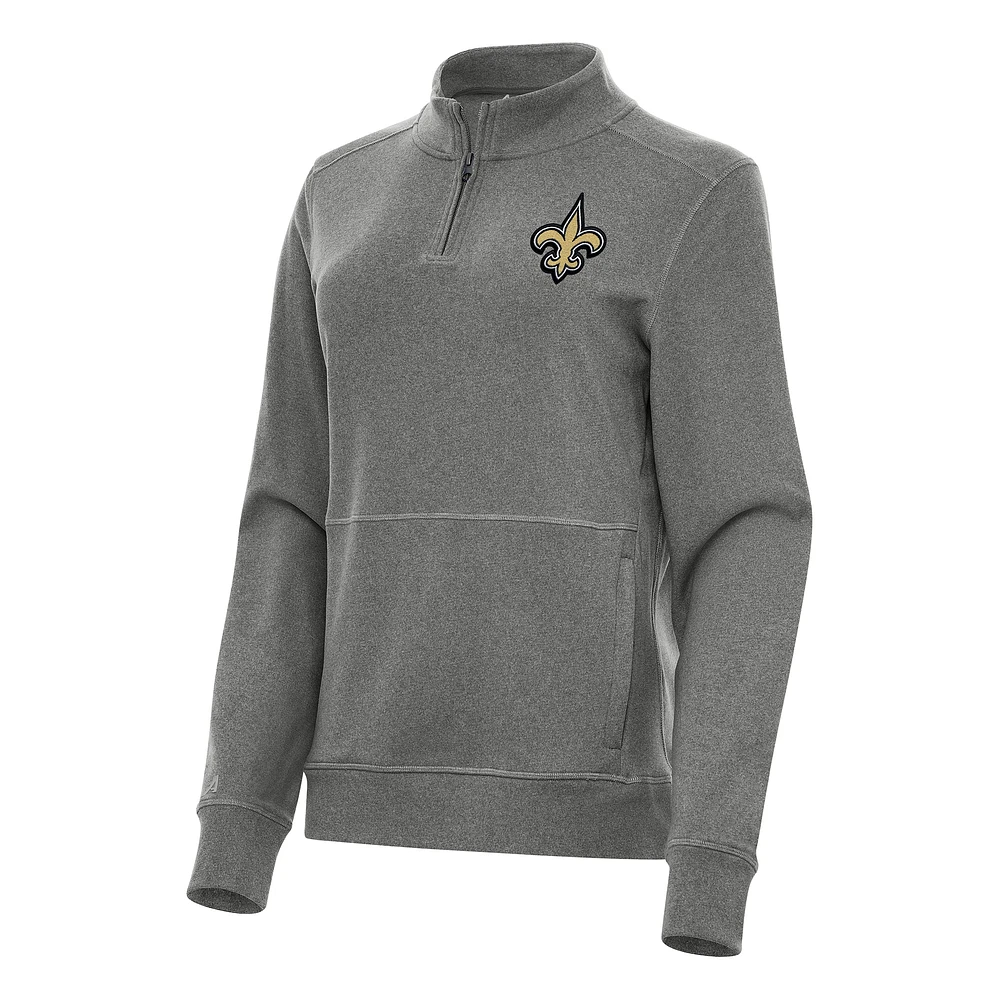 Women's Antigua Heather Black New Orleans Saints Crush Quarter-Zip Jacket