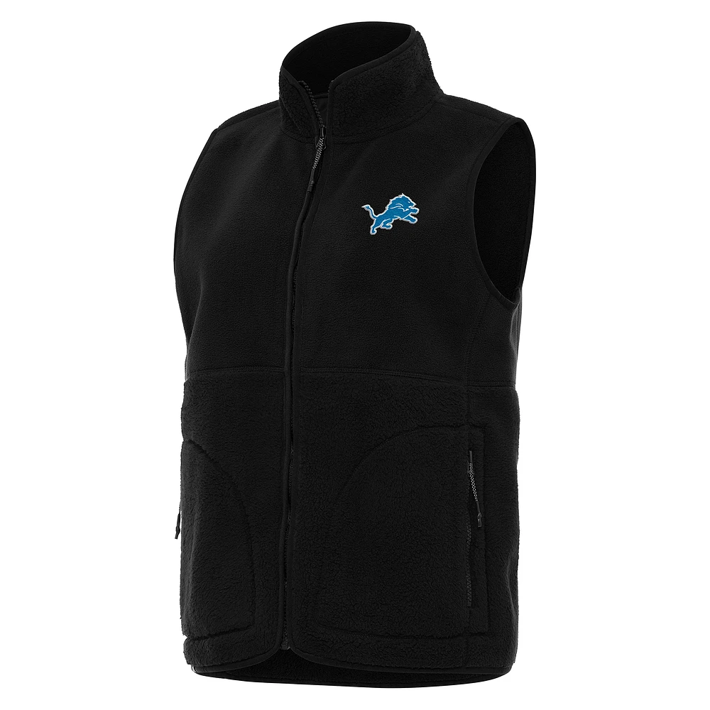 Women's Antigua Black Detroit Lions Nostalgic Full-Zip Vest