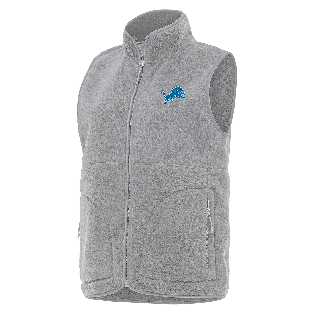 Women's Antigua Gray Detroit Lions Nostalgic Full-Zip Vest