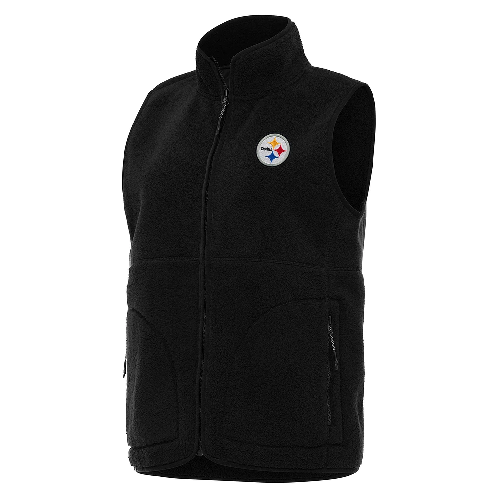 Women's Antigua Black Pittsburgh Steelers Nostalgic Full-Zip Vest