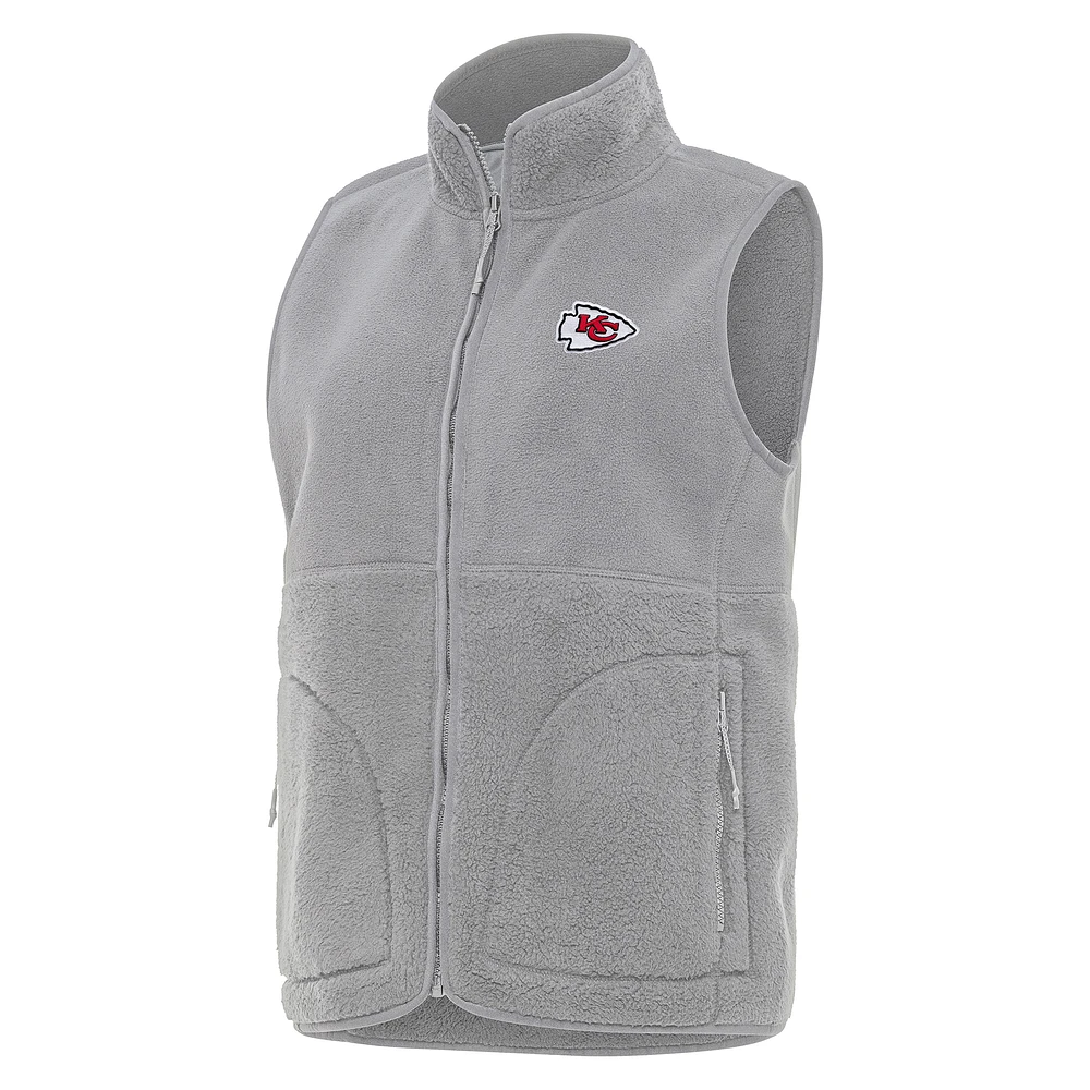 Women's Antigua Gray Kansas City Chiefs Nostalgic Full-Zip Vest