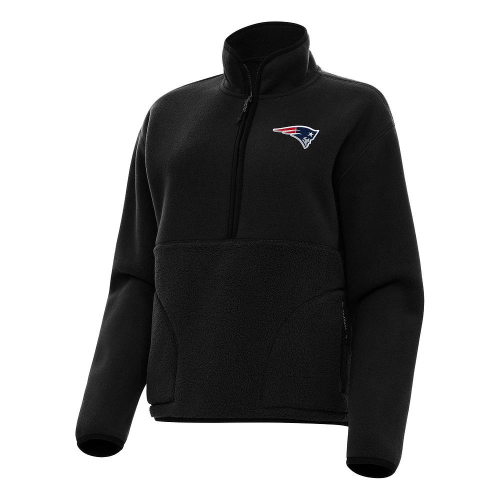 Women's Antigua Black New England Patriots Figure Half-Zip Sweatshirt
