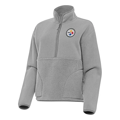 Women's Antigua Gray Pittsburgh Steelers Figure Half-Zip Sweatshirt