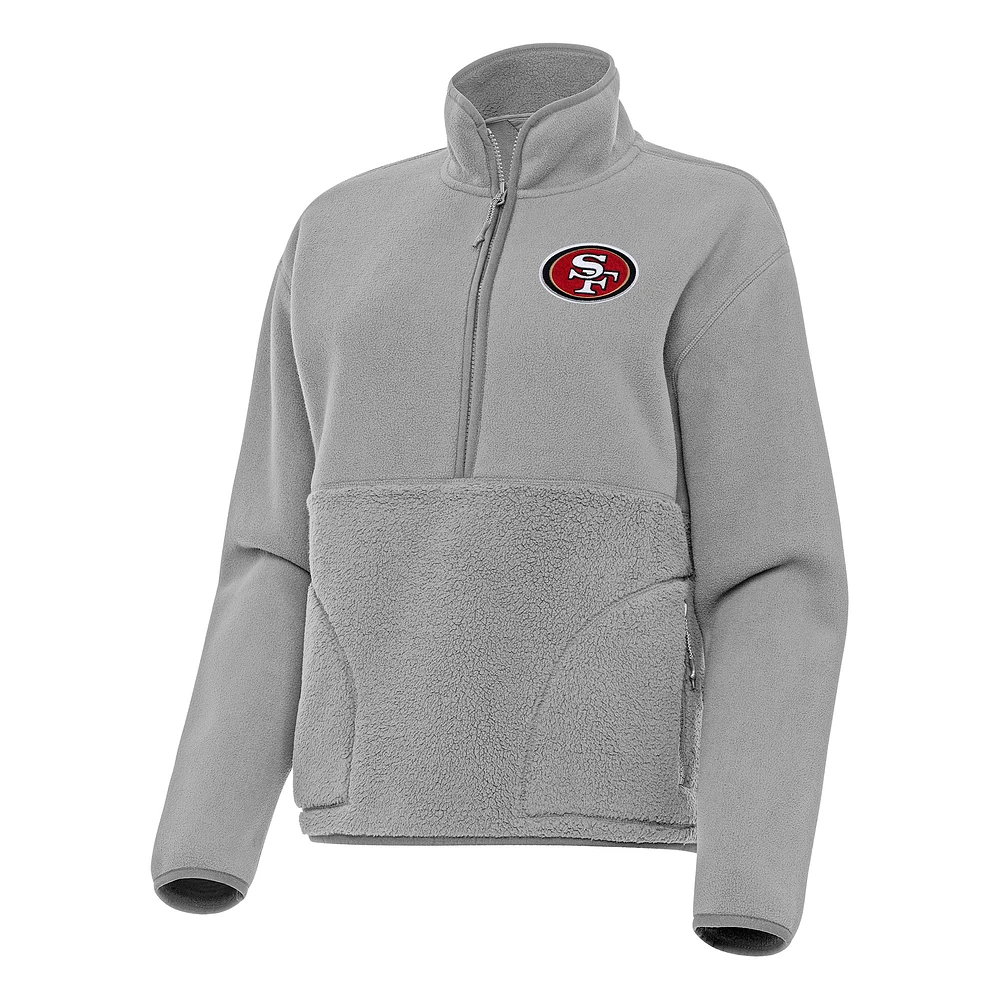 Women's Antigua Gray San Francisco 49ers Figure Half-Zip Sweatshirt