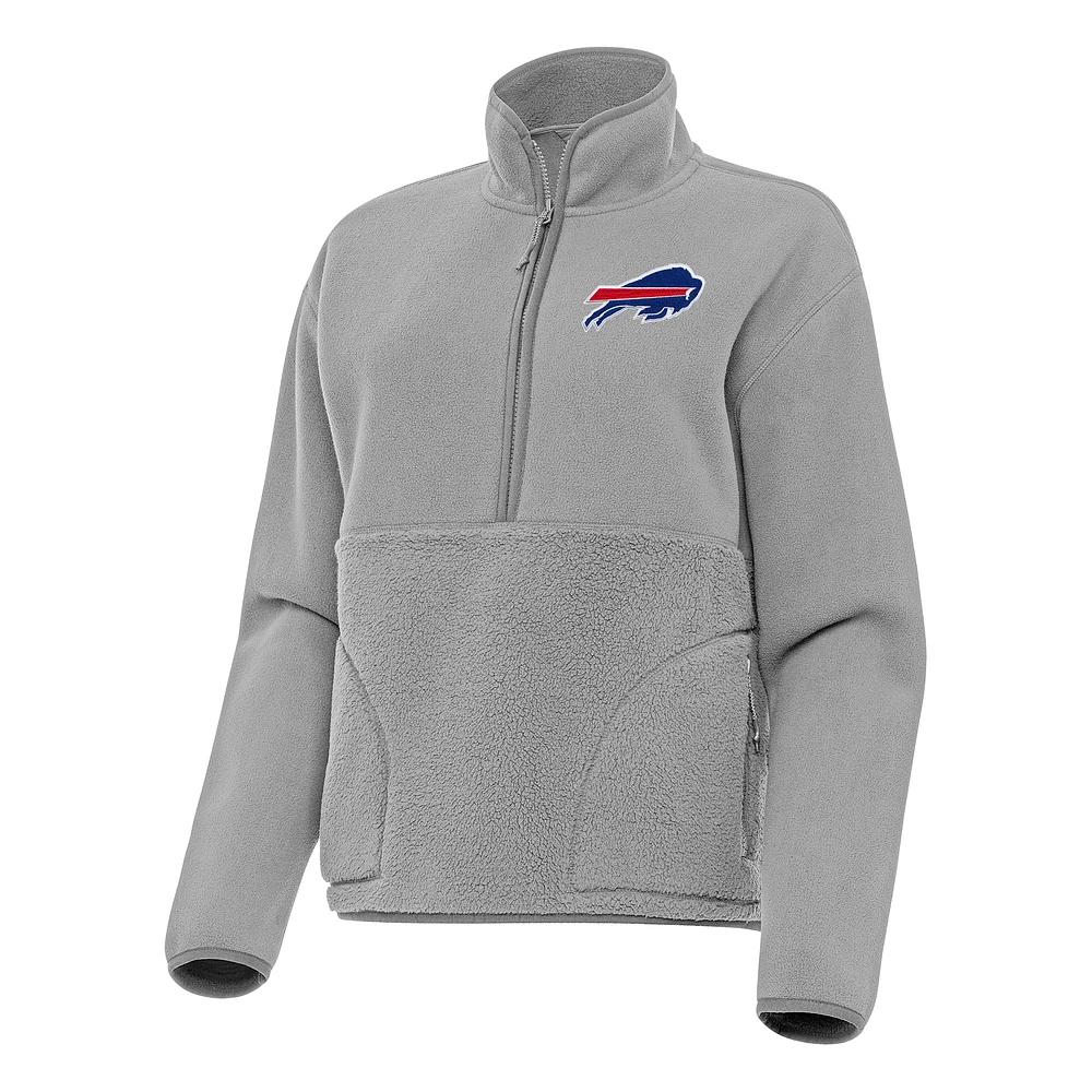 Women's Antigua Gray Buffalo Bills Figure Half-Zip Sweatshirt