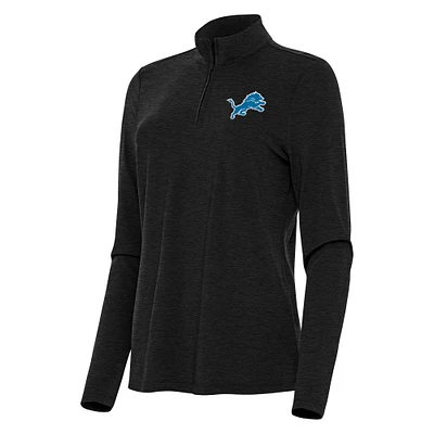 Women's Antigua  Heather Black Detroit Lions Bright Quarter-Zip Sweatshirt