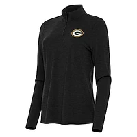 Women's Antigua  Heather Black Green Bay Packers Bright Quarter-Zip Sweatshirt