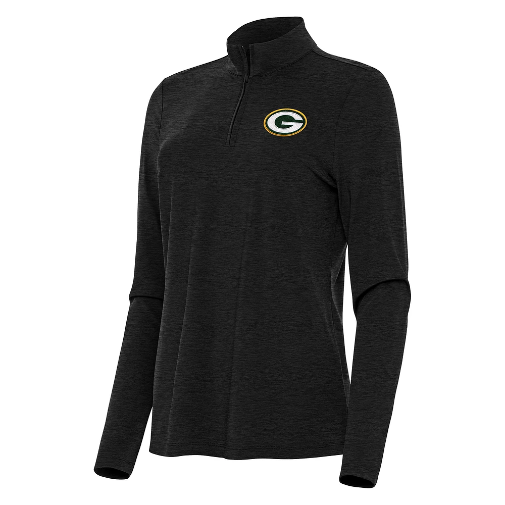 Women's Antigua  Heather Black Green Bay Packers Bright Quarter-Zip Sweatshirt