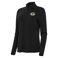 Women's Antigua  Heather Black Green Bay Packers Bright Quarter-Zip Sweatshirt