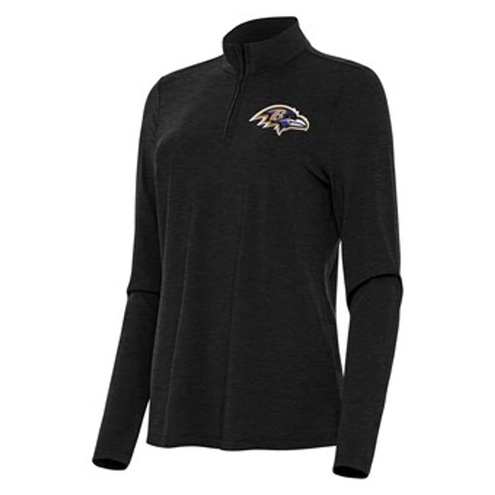 Women's Antigua Heather Black Baltimore Ravens Bright Quarter-Zip Sweatshirt