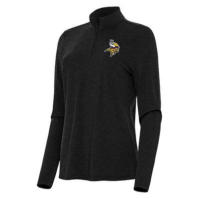 Women's Antigua Heather Black Minnesota Vikings Bright Quarter-Zip Sweatshirt