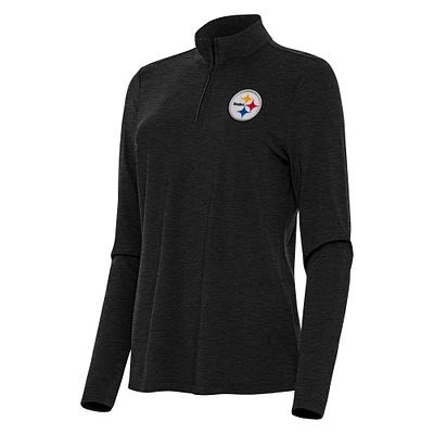 Women's Antigua Heather Black Pittsburgh Steelers Bright Quarter-Zip Sweatshirt