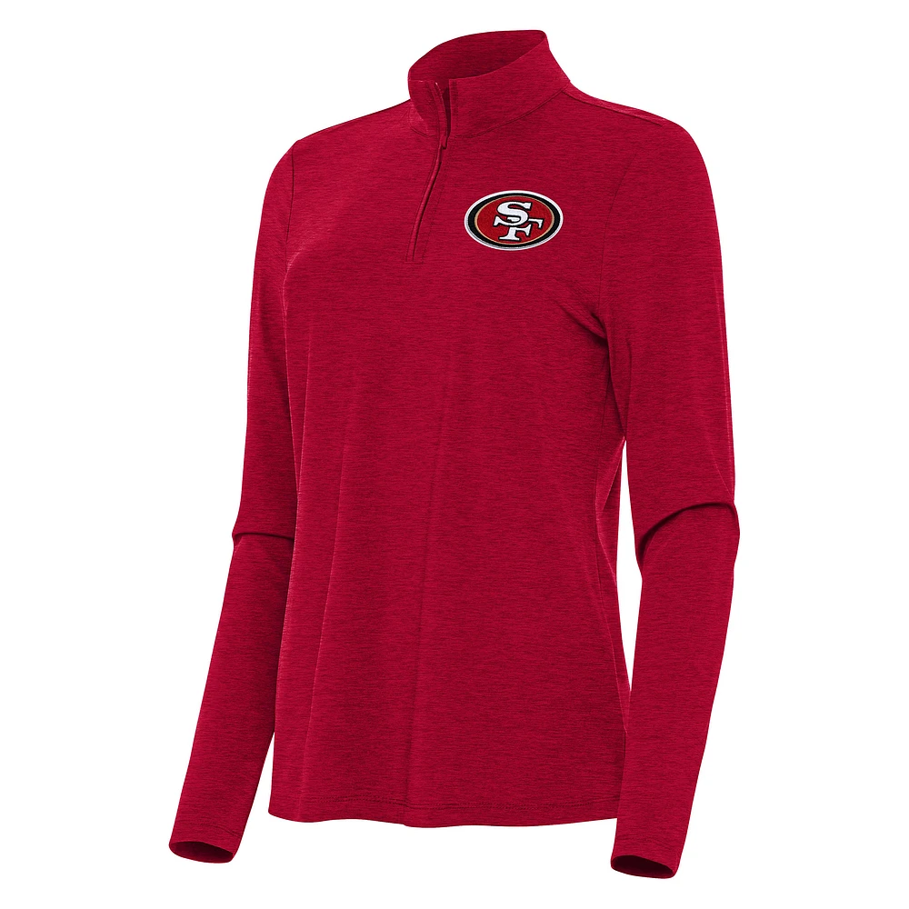 Women's Antigua Heather Scarlet San Francisco 49ers Bright Quarter-Zip Sweatshirt