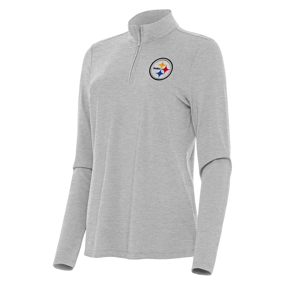 Women's Antigua Heather Gray Pittsburgh Steelers Bright Quarter-Zip Sweatshirt
