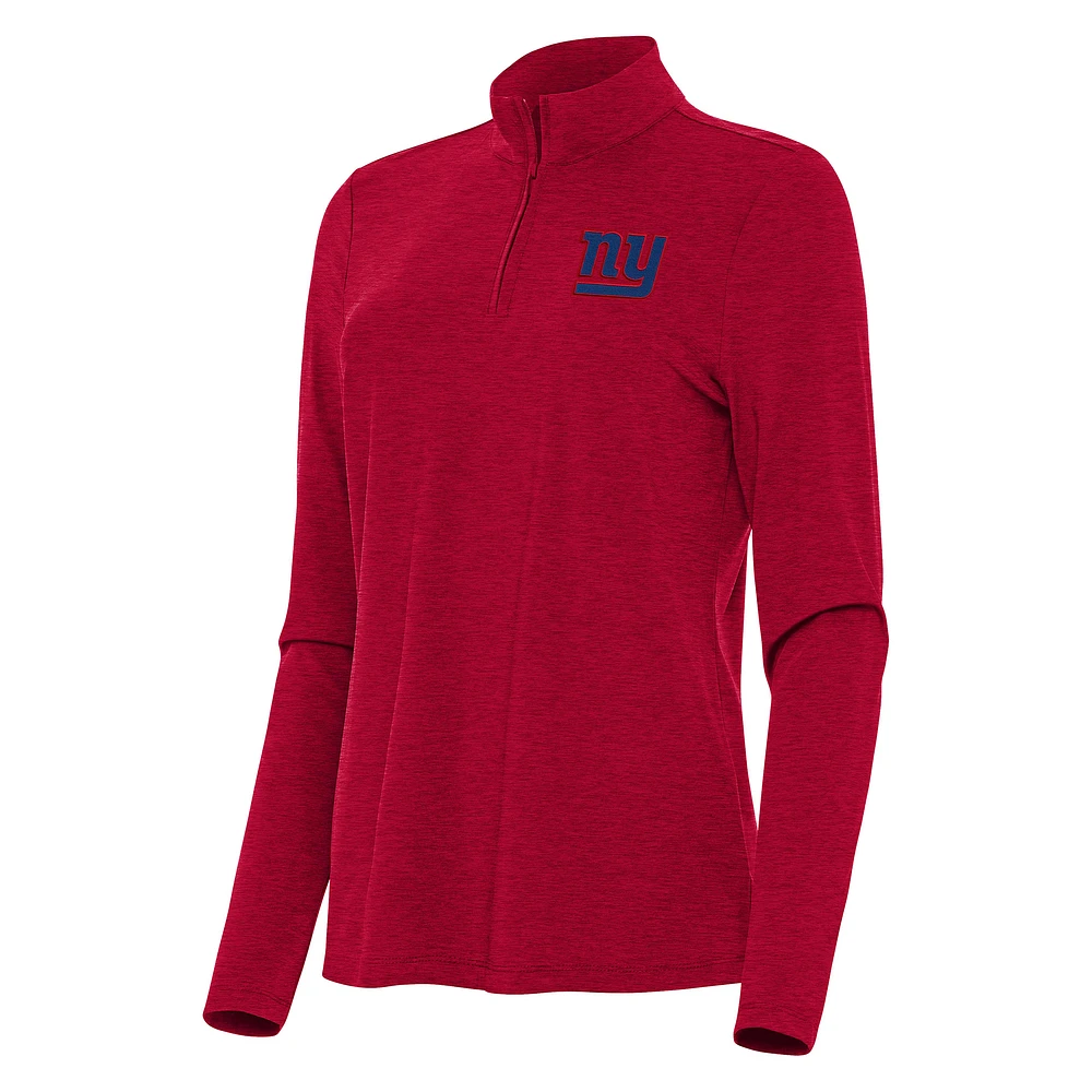 Women's Antigua Heather Red New York Giants Bright Quarter-Zip Sweatshirt