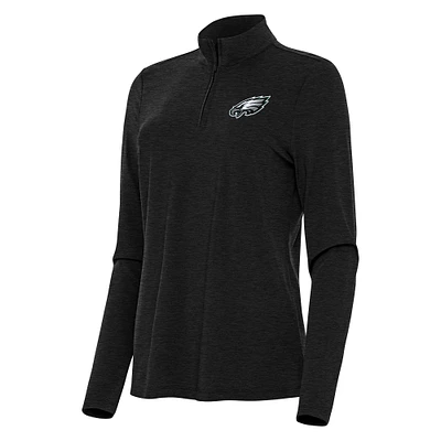 Women's Antigua  Heather Black Philadelphia Eagles Bright Quarter-Zip Sweatshirt