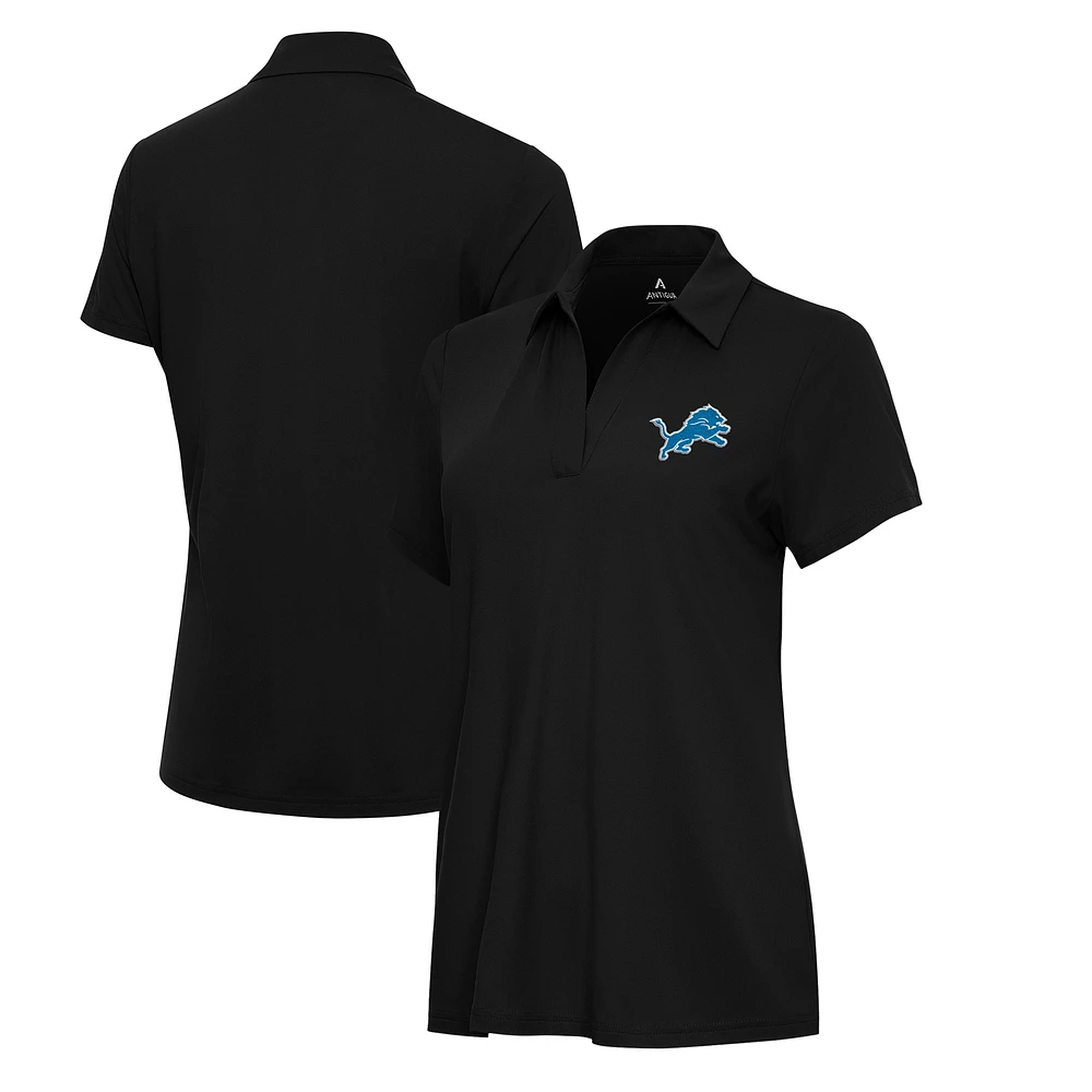 Women's Antigua Black Detroit Lions Era V-Neck Polo