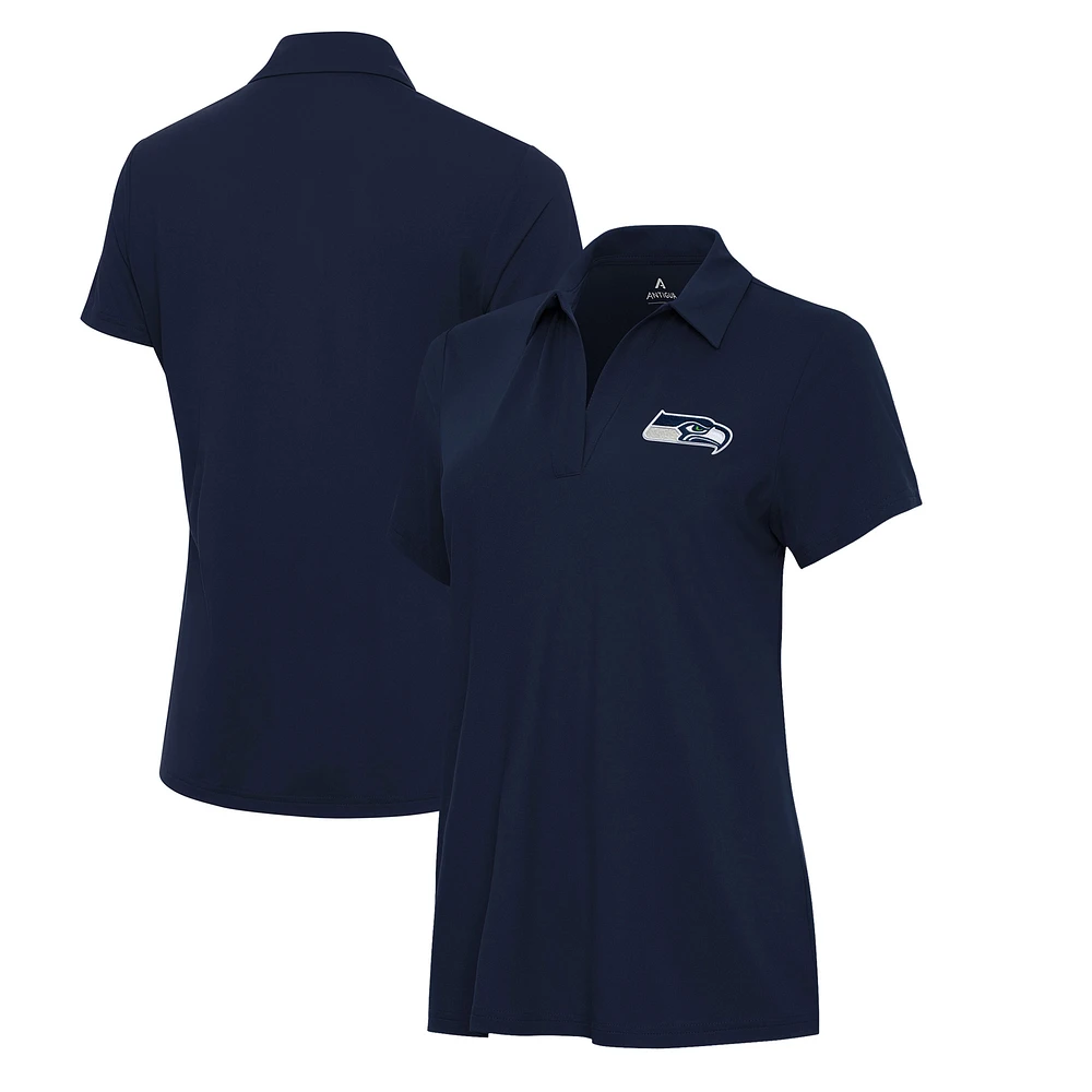 Women's Antigua College Navy Seattle Seahawks Era V-Neck Polo