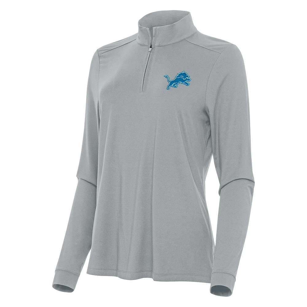 Women's Antigua Gray Detroit Lions Intent Quarter-Zip Sweatshirt
