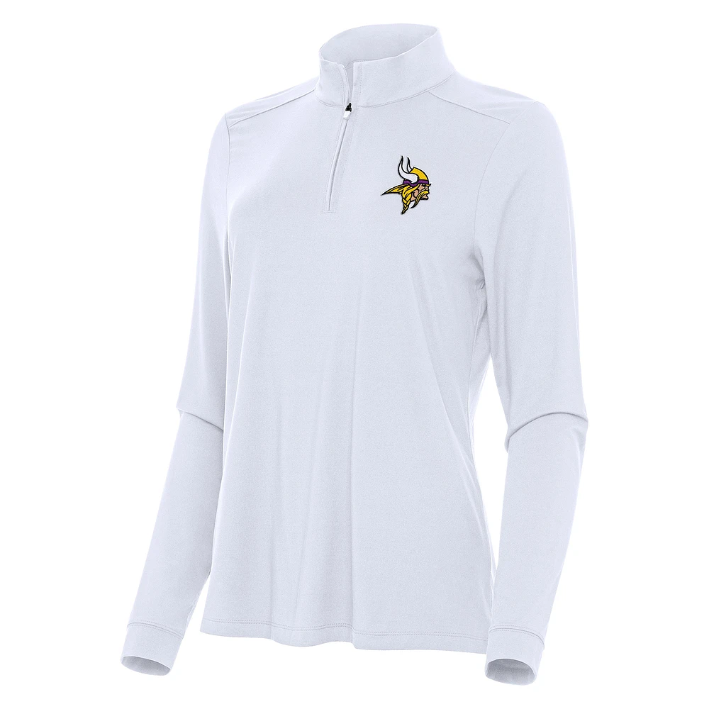 Women's Antigua White Minnesota Vikings Intent Quarter-Zip Sweatshirt