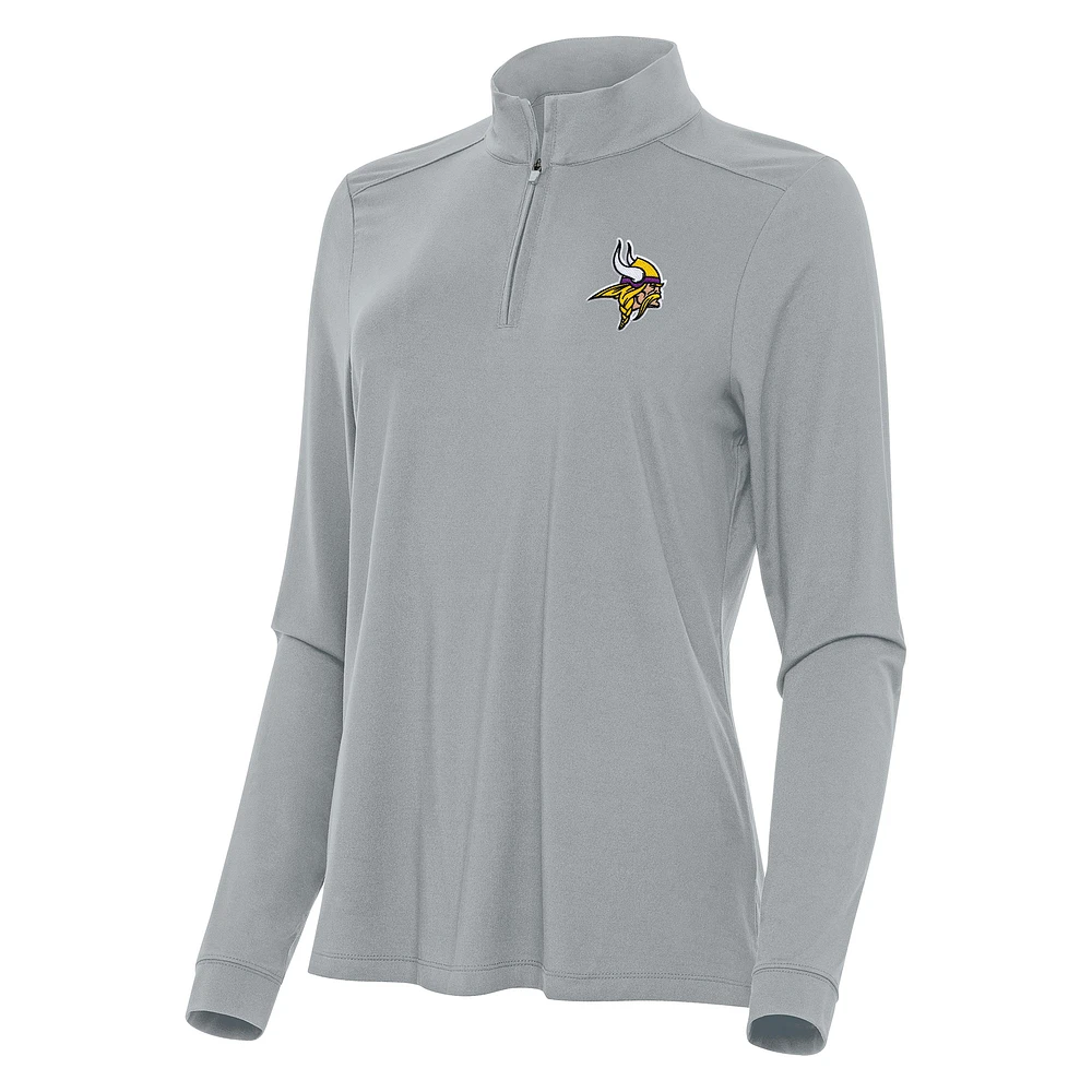 Women's Antigua Gray Minnesota Vikings Intent Quarter-Zip Sweatshirt