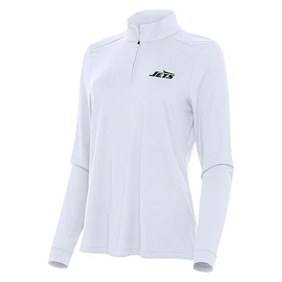 Women's Antigua White New York Jets Intent Quarter-Zip Sweatshirt