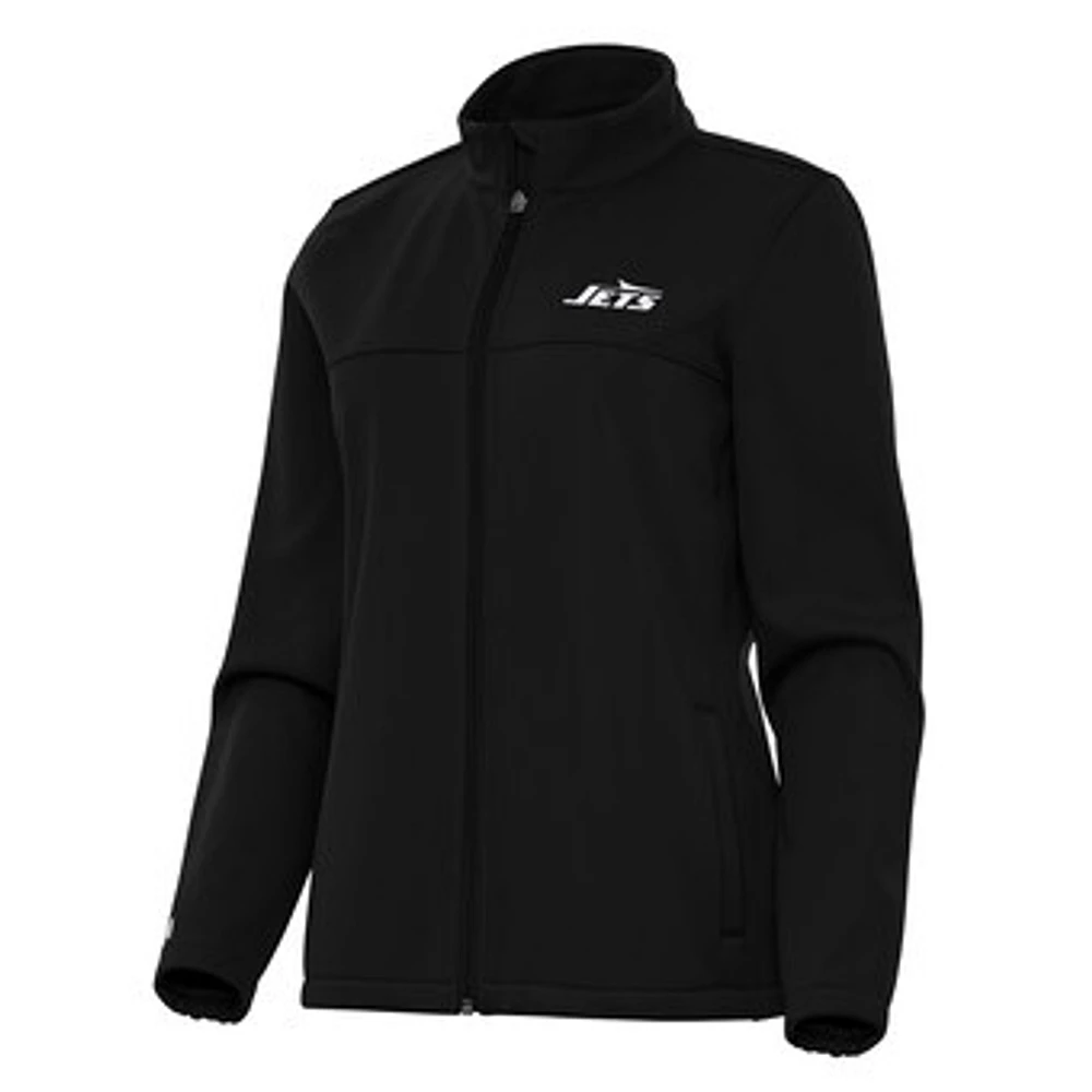 Women's Antigua Black New York Jets Links 2 Golf Full-Zip Jacket