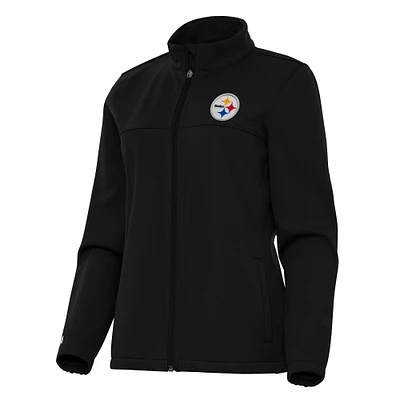 Women's Antigua Black Pittsburgh Steelers Links 2 Golf Full-Zip Jacket