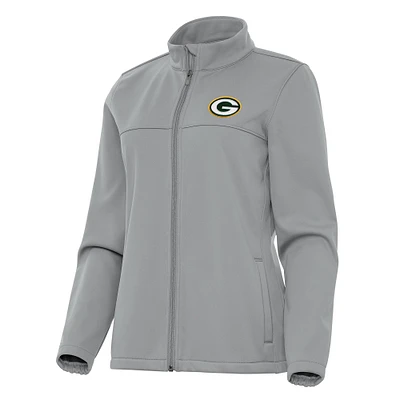 Women's Antigua Gray Green Bay Packers Links 2 Golf Full-Zip Jacket