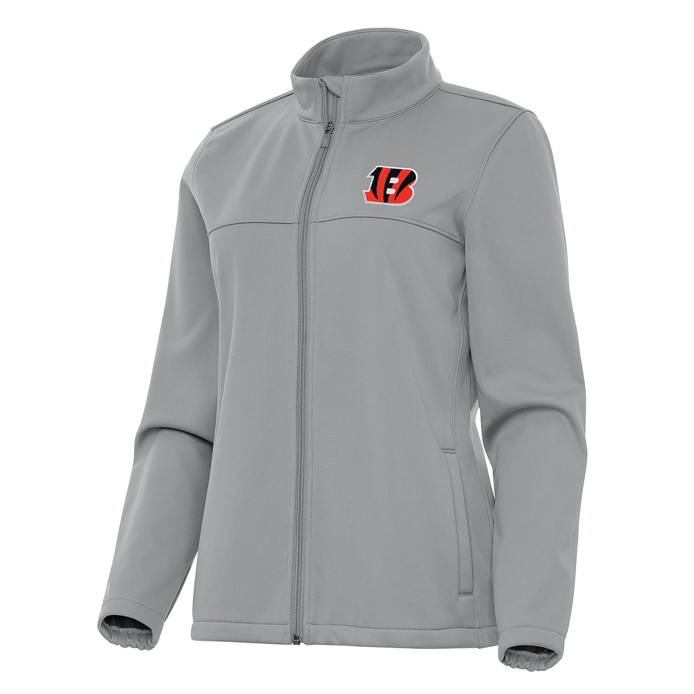 Women's Antigua Gray Cincinnati Bengals Links 2 Golf Full-Zip Jacket