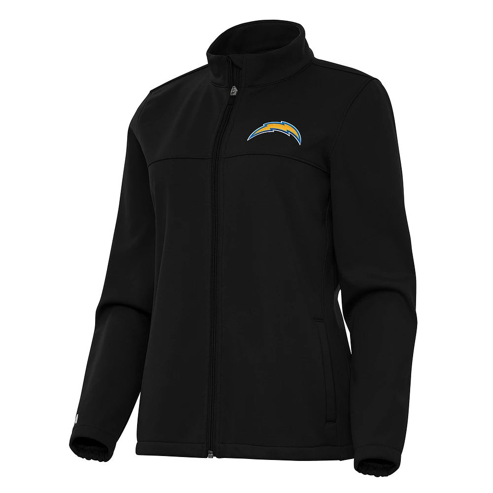 Women's Antigua Black Los Angeles Chargers Links 2 Golf Full-Zip Jacket