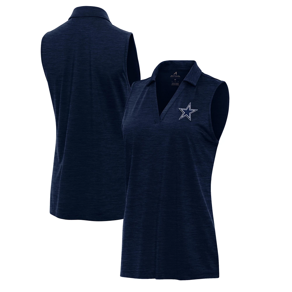 Women's Antigua Heather Navy Dallas Cowboys Layout Sleeveless V-Neck Polo