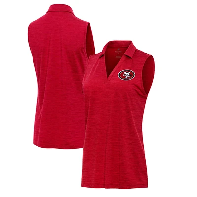 Women's Antigua Heather Scarlet San Francisco 49ers Layout Sleeveless V-Neck Polo