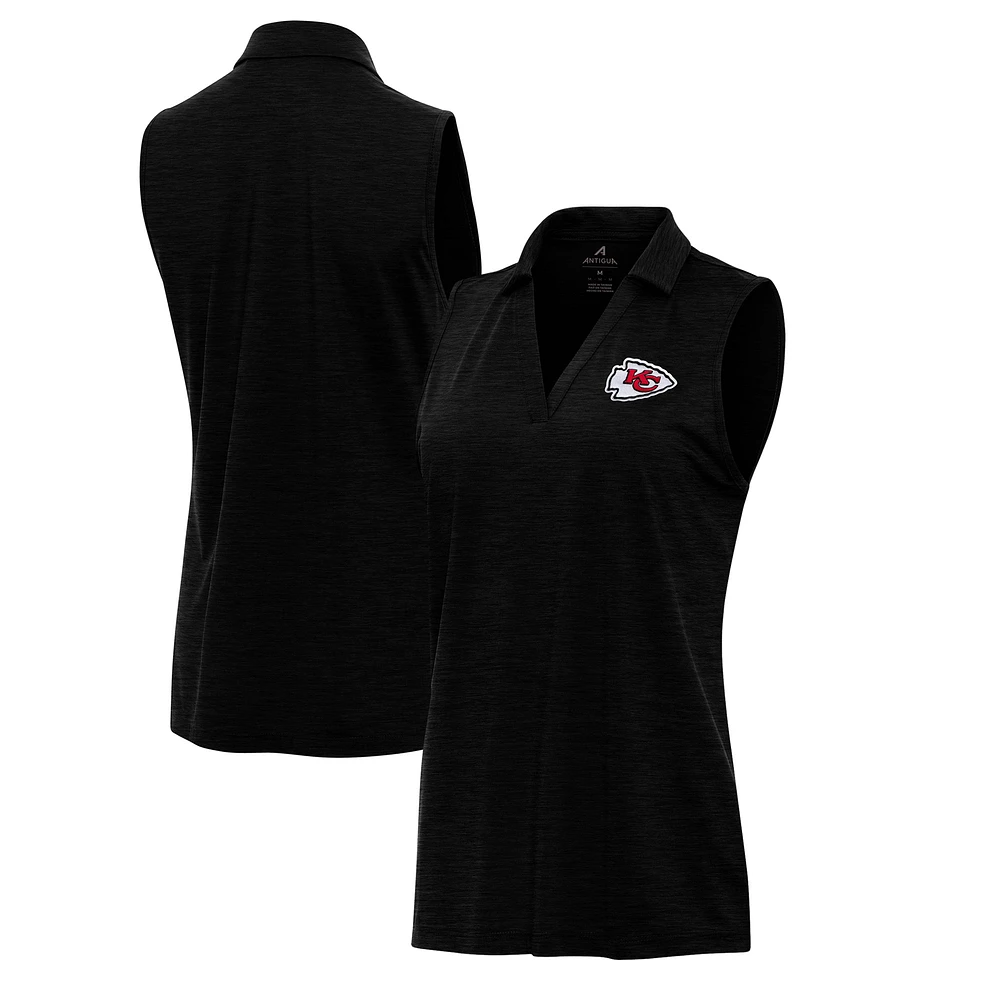 Women's Antigua Heather Black Kansas City Chiefs Layout Sleeveless V-Neck Polo