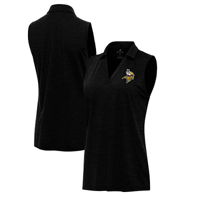 Women's Antigua Heather Black Minnesota Vikings Layout Sleeveless V-Neck Polo