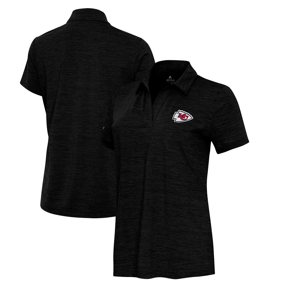 Women's Antigua Heather Black Kansas City Chiefs Layout V-Neck Polo