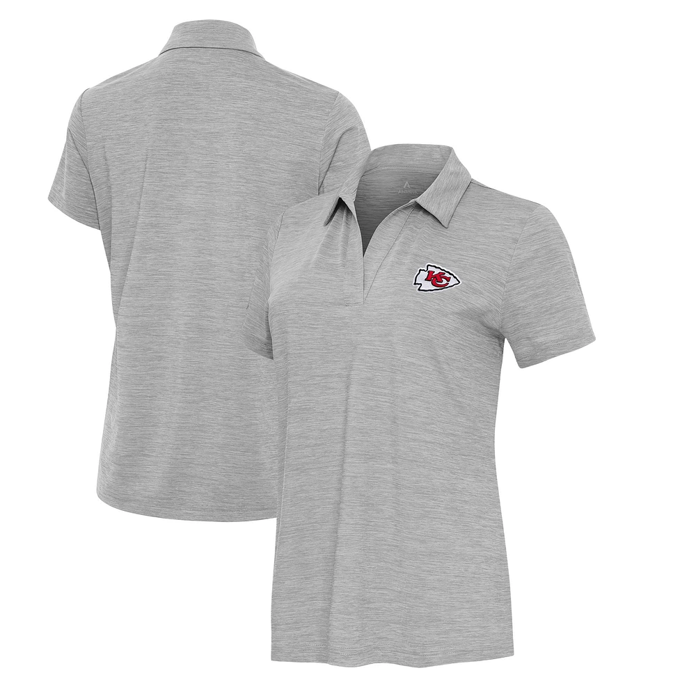 Women's Antigua Heather Gray Kansas City Chiefs Layout V-Neck Polo