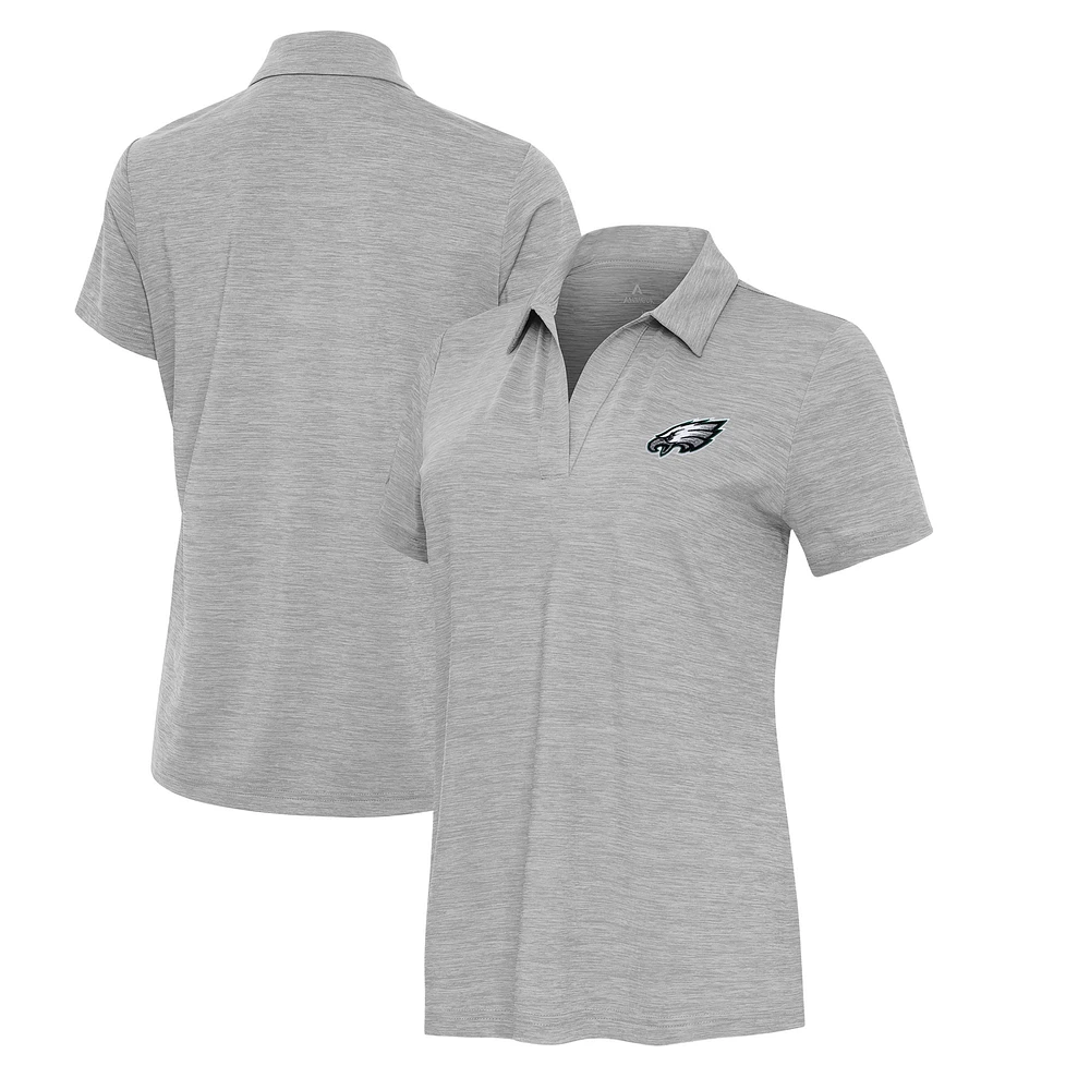 Women's Antigua Heather Gray Philadelphia Eagles Layout V-Neck Polo