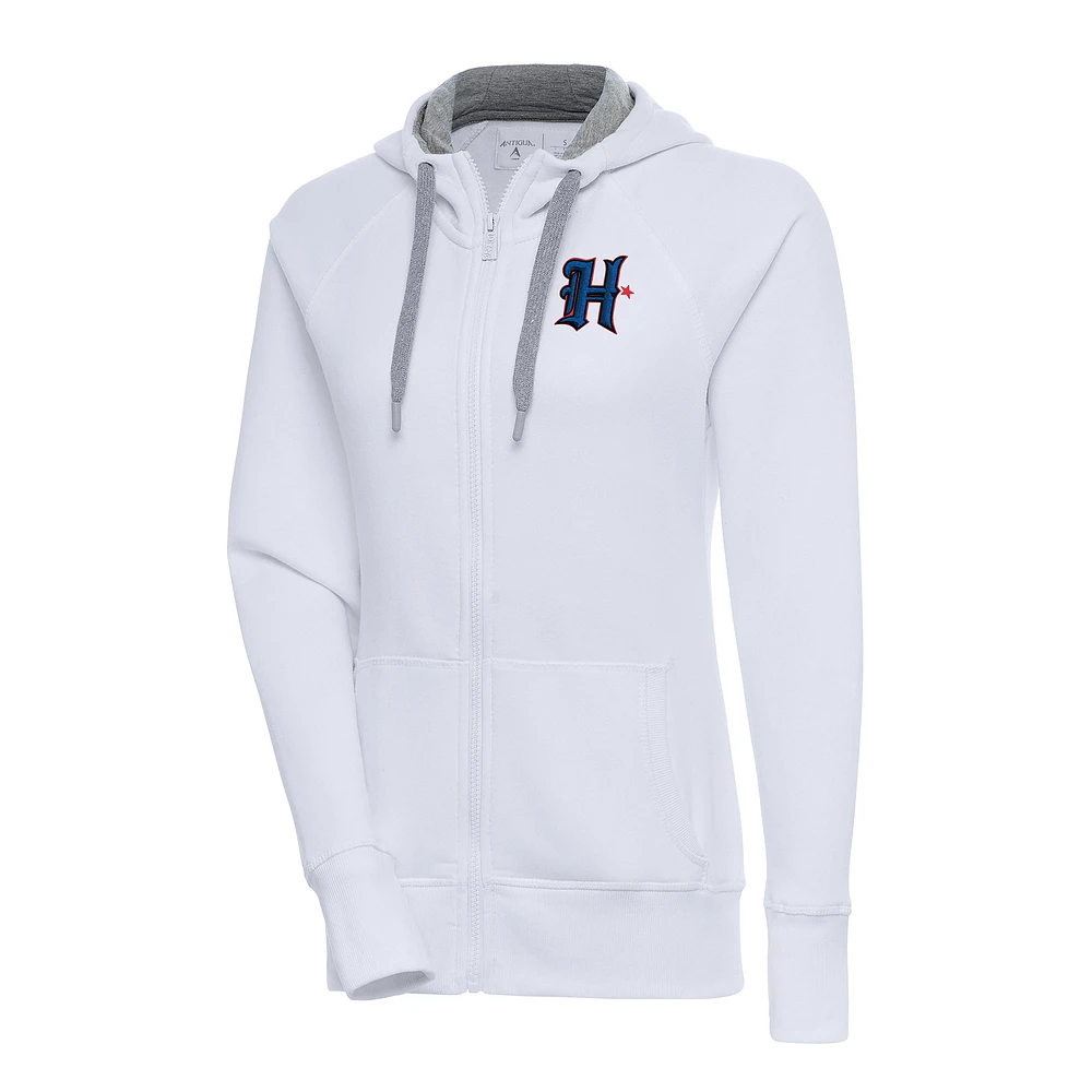 Women's Antigua White Houston Texans Victory Raglan Full-Zip Hoodie
