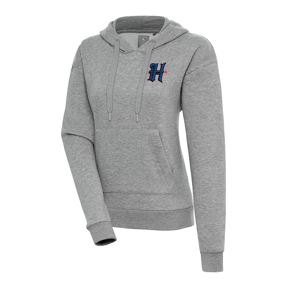 Women's Antigua Heather Gray Houston Texans Victory Pullover Hoodie