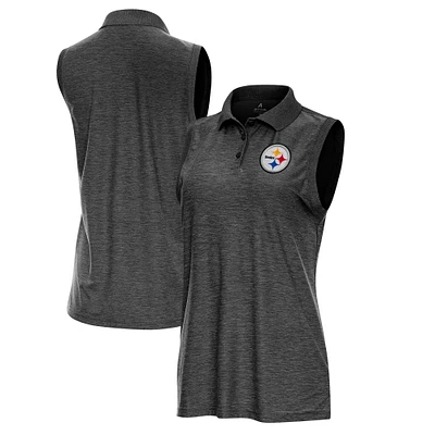 Women's Antigua Heather Black Pittsburgh Steelers Recap Sleeveless Polo