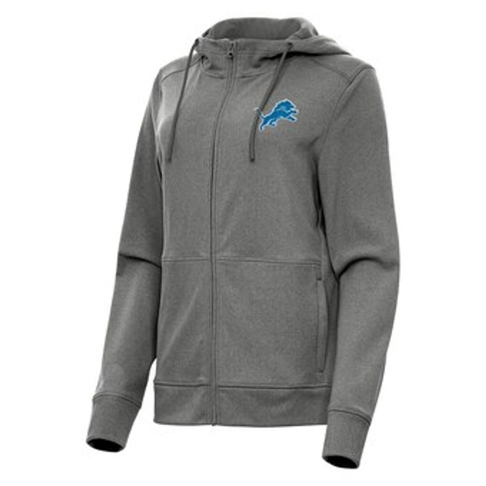 Women's Antigua Heather Charcoal Detroit Lions Seeker Full-Zip Hoodie Jacket