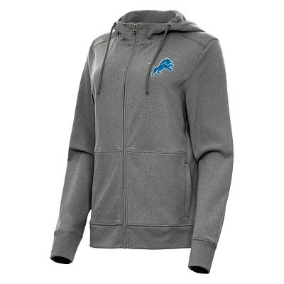 Women's Antigua Heather Charcoal Detroit Lions Seeker Full-Zip Hoodie Jacket