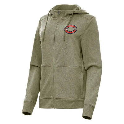 Women's Antigua Heather Olive Chicago Bears Seeker Full-Zip Hoodie Jacket